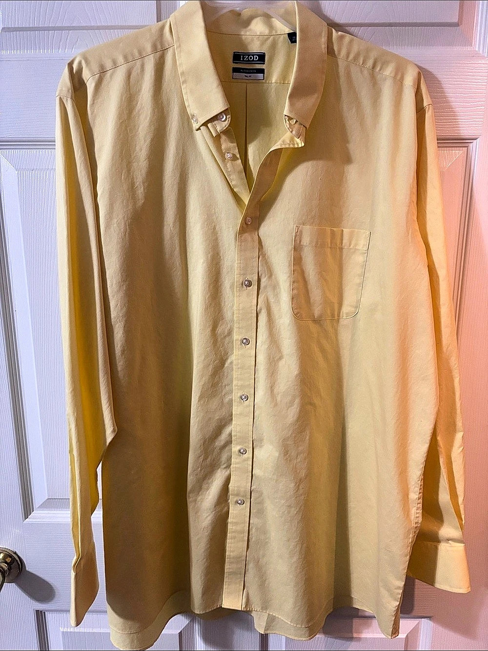 IZOD All-Over Stretch Tall Fit Button-Down Shirt Yellow Shirt XL